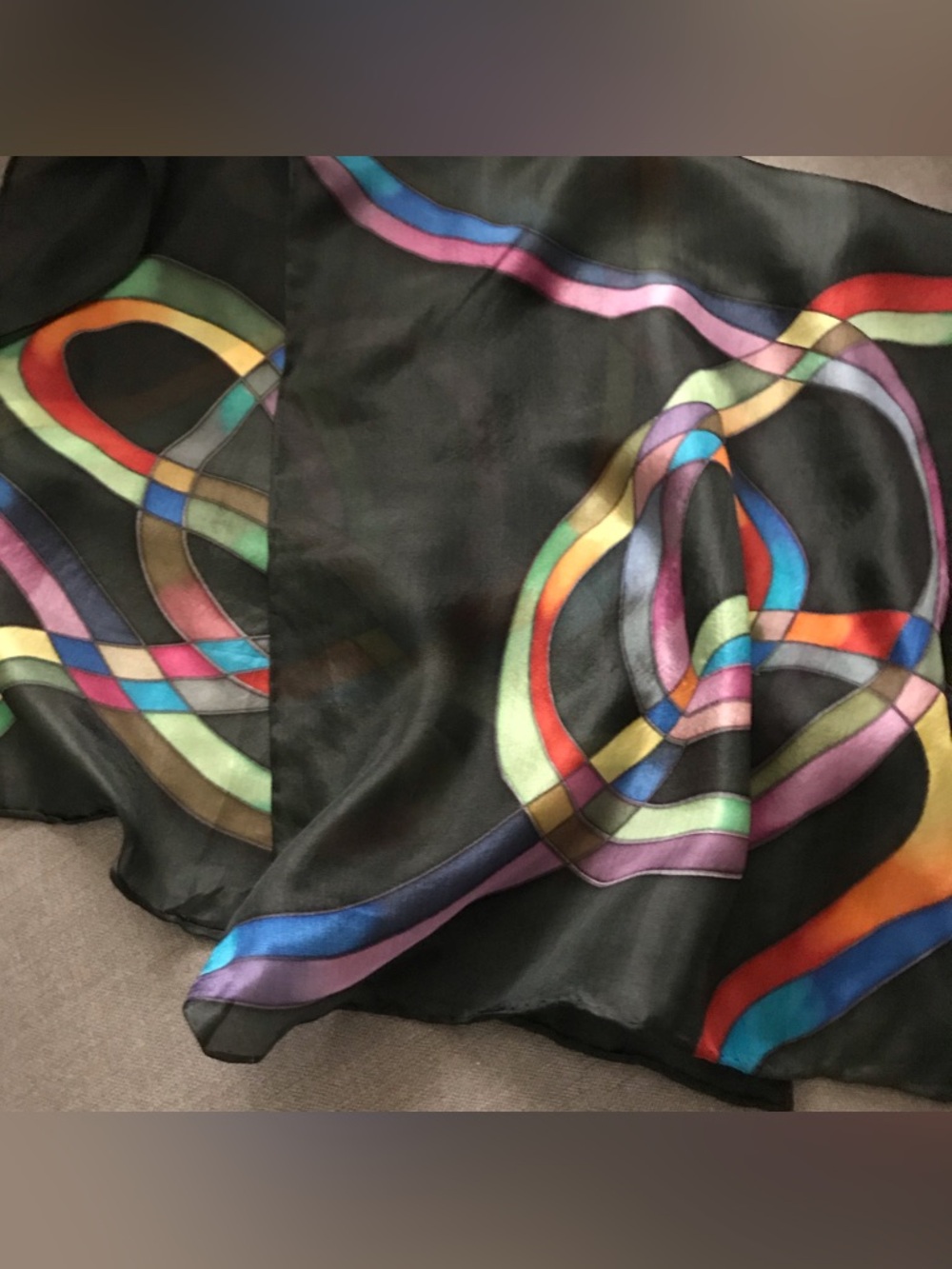 Multicolor Loop Print Black Silk Scarf - Picture 2 of 10
